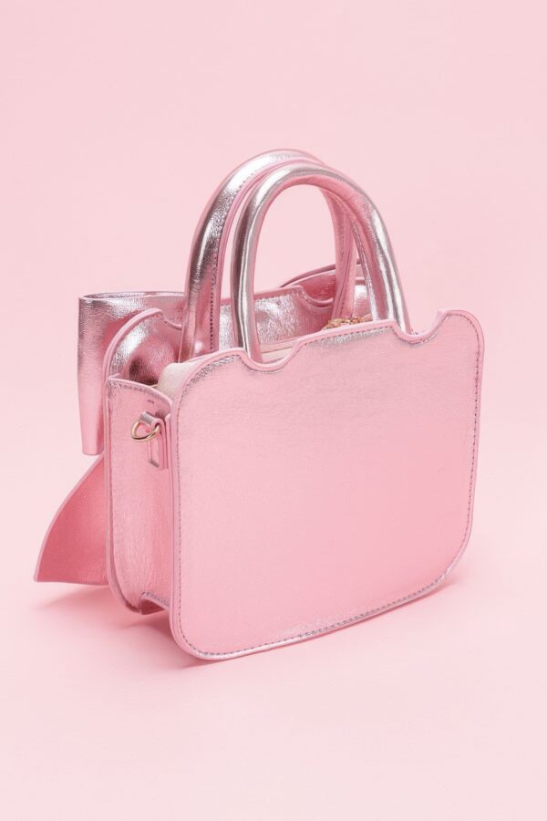 Metallic Bow Top Handle Clutch – Light Pink