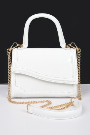Enamel Faux Leather Top Handle Bag – Glossy Compact