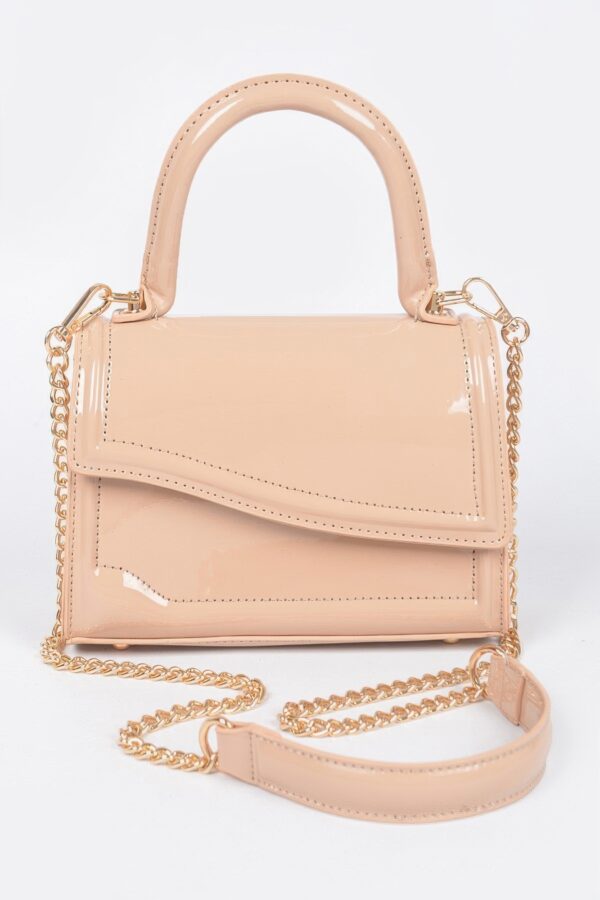 Enamel Faux Leather Top Handle Bag – Glossy Compact