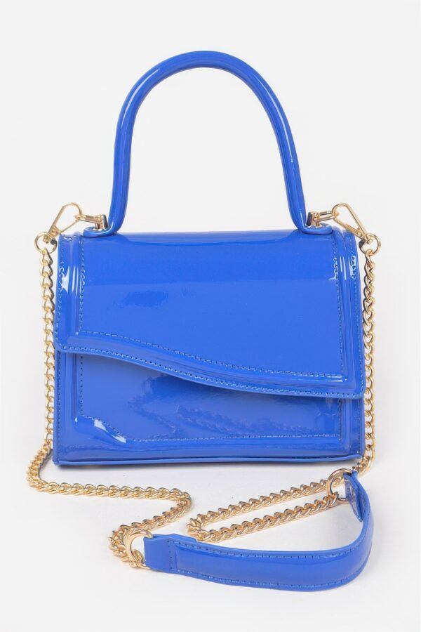 Enamel Faux Leather Top Handle Bag – Glossy Compact