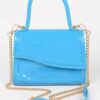 Enamel Faux Leather Top Handle Bag – Glossy Compact