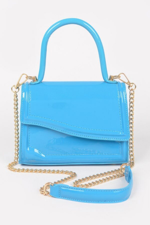 Enamel Faux Leather Top Handle Bag – Glossy Compact