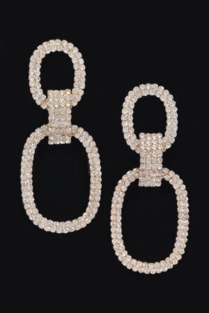 Rhinestone Dangle Earrings – Long Metal Drop