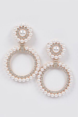 Faux Pearl & Stone Dangle Earrings – Gold