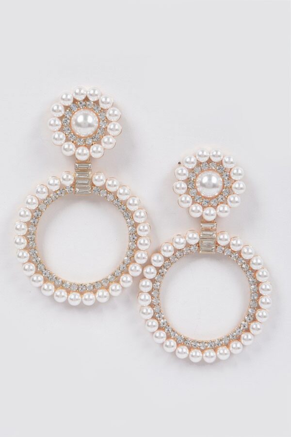 Faux Pearl & Stone Dangle Earrings – Gold