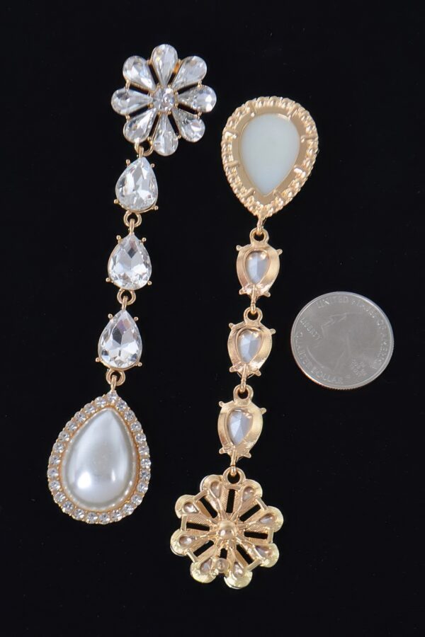 Pearl Rhinestone Drop Earrings – Gold Finish