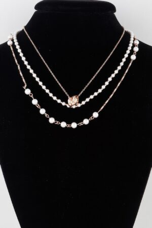 Triple Ring Beaded Necklace – Metal & Cream Beads