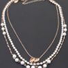 Triple Ring Beaded Necklace – Metal & Cream Beads
