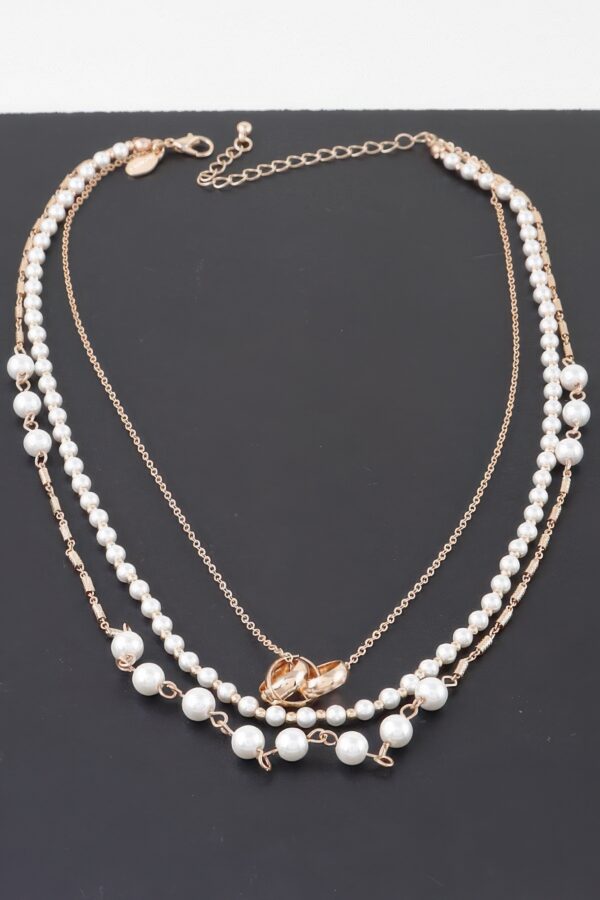Triple Ring Beaded Necklace – Metal & Cream Beads