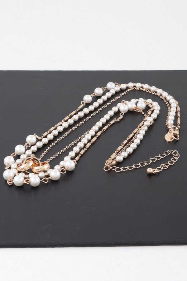 Triple Ring Beaded Necklace – Metal & Cream Beads