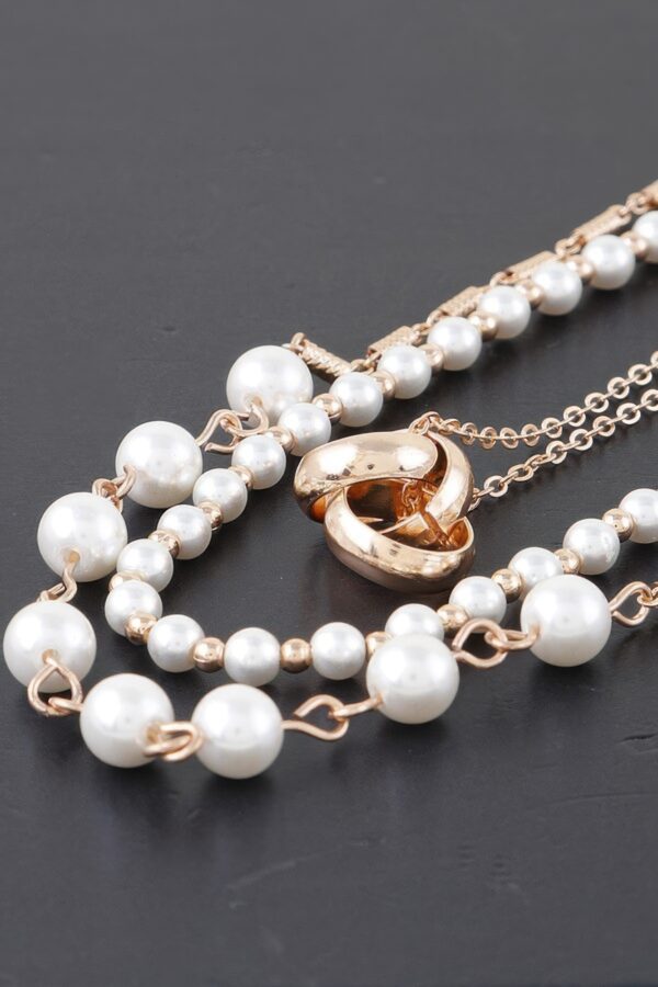Triple Ring Beaded Necklace – Metal & Cream Beads
