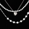 Triple Ring Beaded Necklace – Metal & Cream Beads