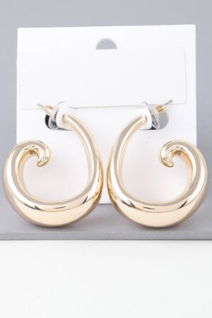 Sculpted Wave Hoop Earrings – Polished Gold
