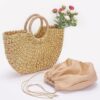 Metallic Faux Straw Tote with Pouch – Gold, Silver