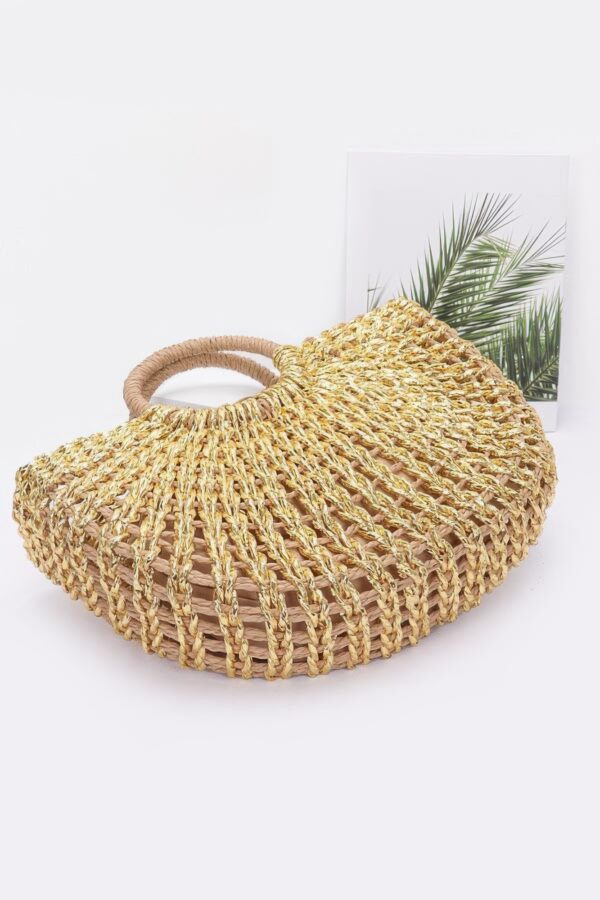 Metallic Faux Straw Tote with Pouch – Gold, Silver