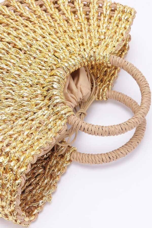 Metallic Faux Straw Tote with Pouch – Gold, Silver
