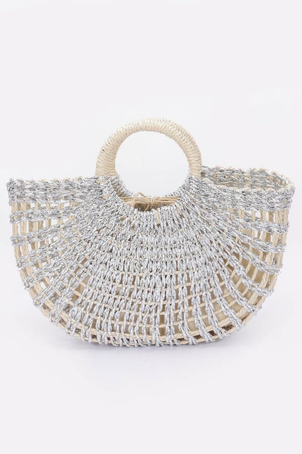 Metallic Faux Straw Tote with Pouch – Gold, Silver