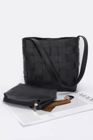 Braided Faux Leather Shoulder Bag with Detachable Pouch