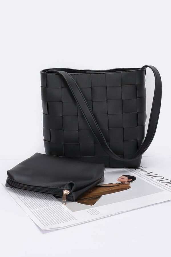 Braided Faux Leather Shoulder Bag with Detachable Pouch