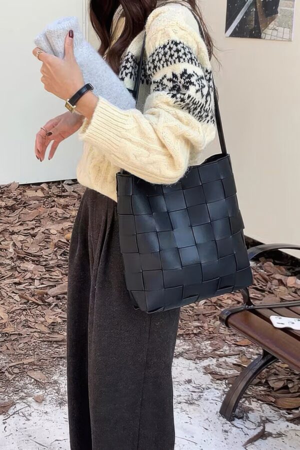 Braided Faux Leather Shoulder Bag with Detachable Pouch