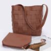 Braided Faux Leather Shoulder Bag with Detachable Pouch
