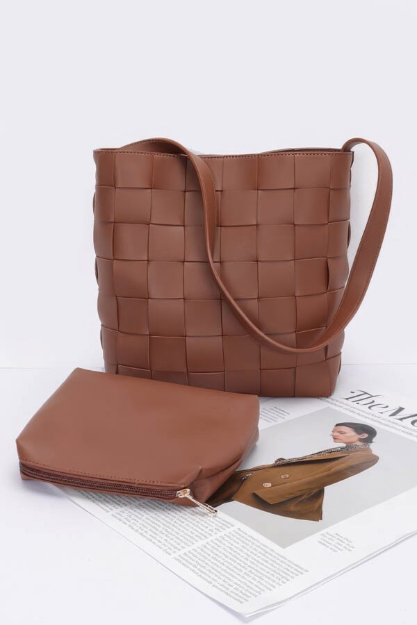 Braided Faux Leather Shoulder Bag with Detachable Pouch