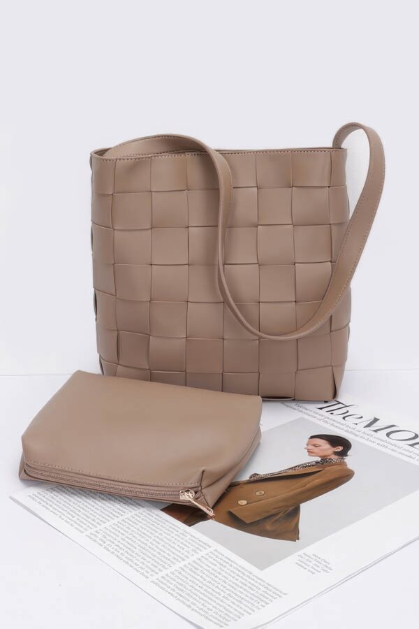 Braided Faux Leather Shoulder Bag with Detachable Pouch