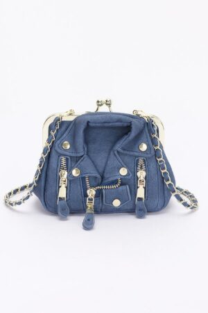 Faux Denim Leather-Jacket Crossbody Bag – Dark & Light Blue