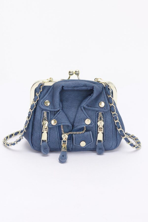 Faux Denim Leather-Jacket Crossbody Bag – Dark & Light Blue