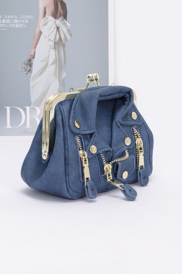Faux Denim Leather-Jacket Crossbody Bag – Dark & Light Blue
