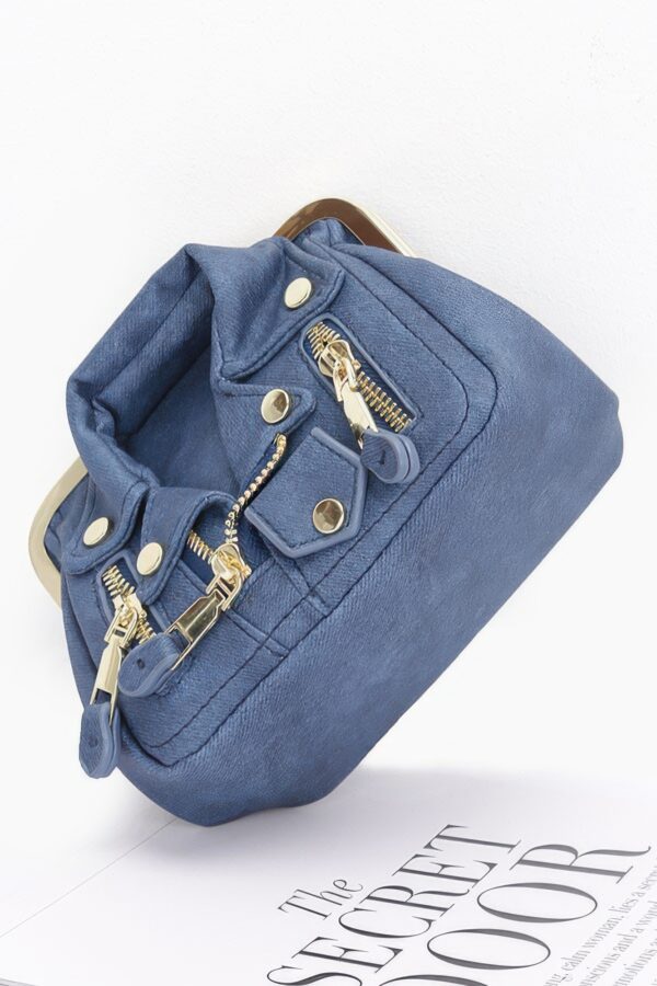 Faux Denim Leather-Jacket Crossbody Bag – Dark & Light Blue