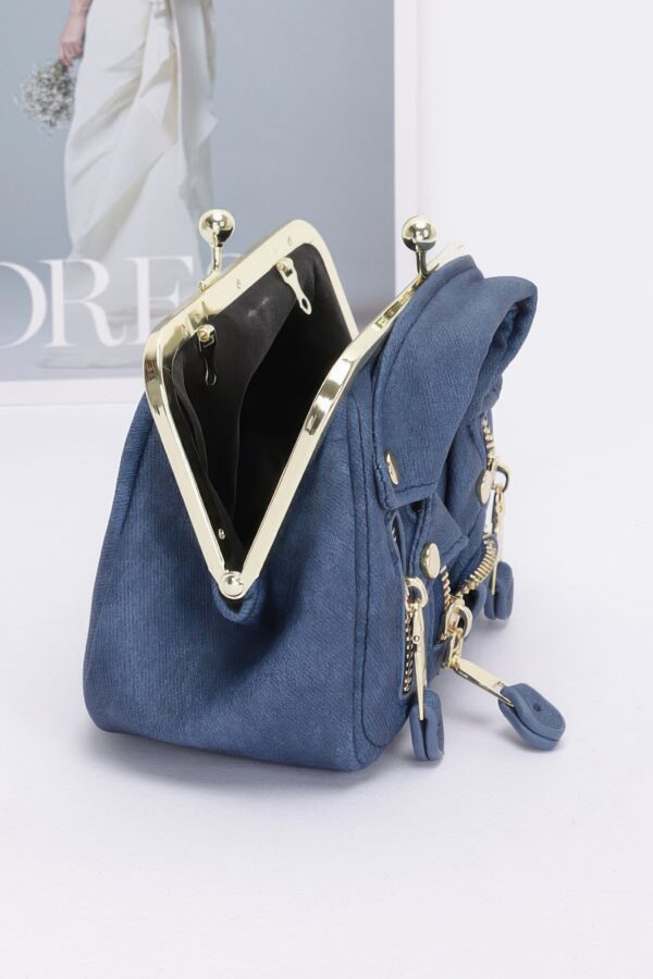 Faux Denim Leather-Jacket Crossbody Bag – Dark & Light Blue