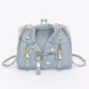 Faux Denim Leather-Jacket Crossbody Bag – Dark & Light Blue