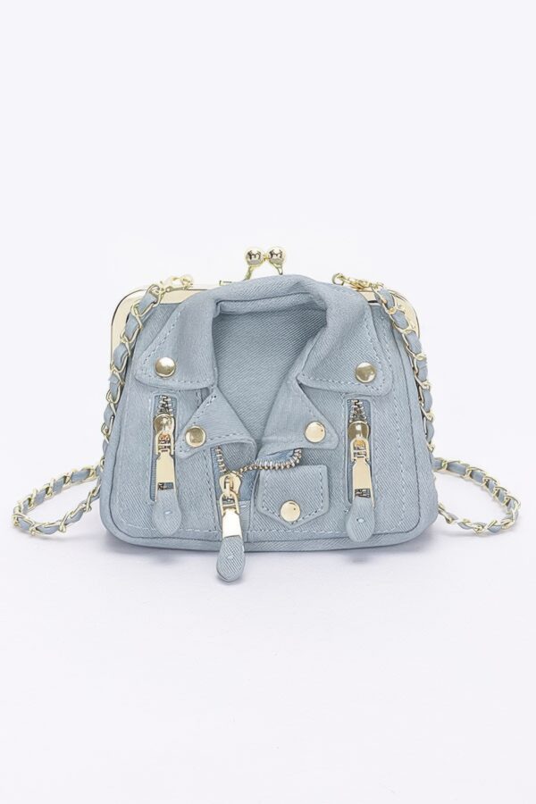 Faux Denim Leather-Jacket Crossbody Bag – Dark & Light Blue