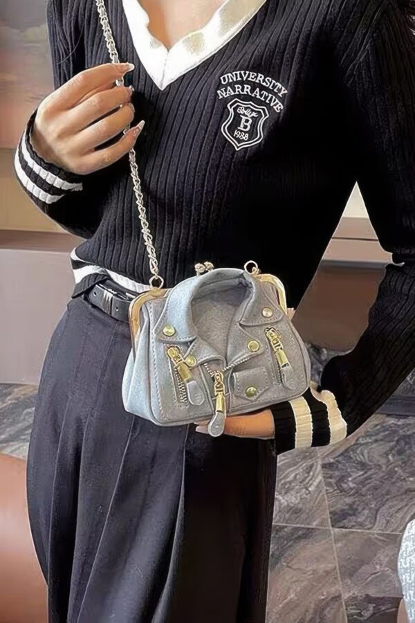 Faux Denim Leather-Jacket Crossbody Bag – Dark & Light Blue
