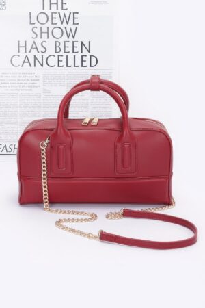 Faux Leather Handbag with Mixed Metal Hardware