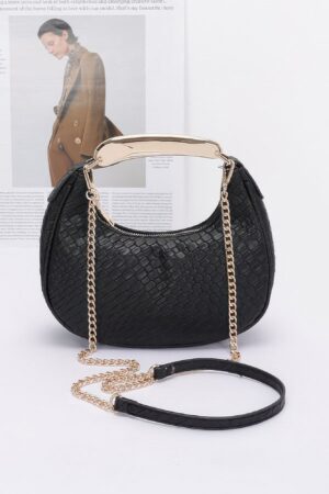 Embossed Faux Leather Bag with Metal Handle