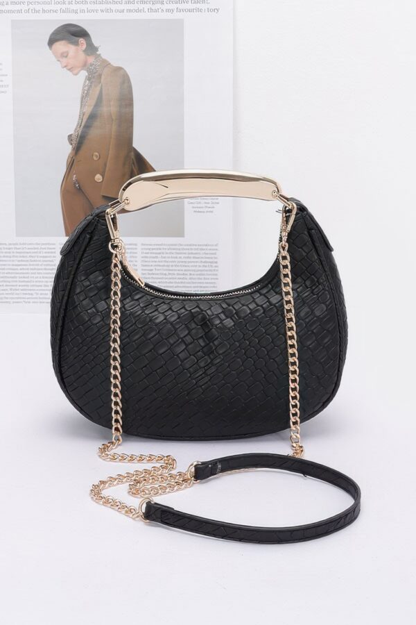 Embossed Faux Leather Bag with Metal Handle