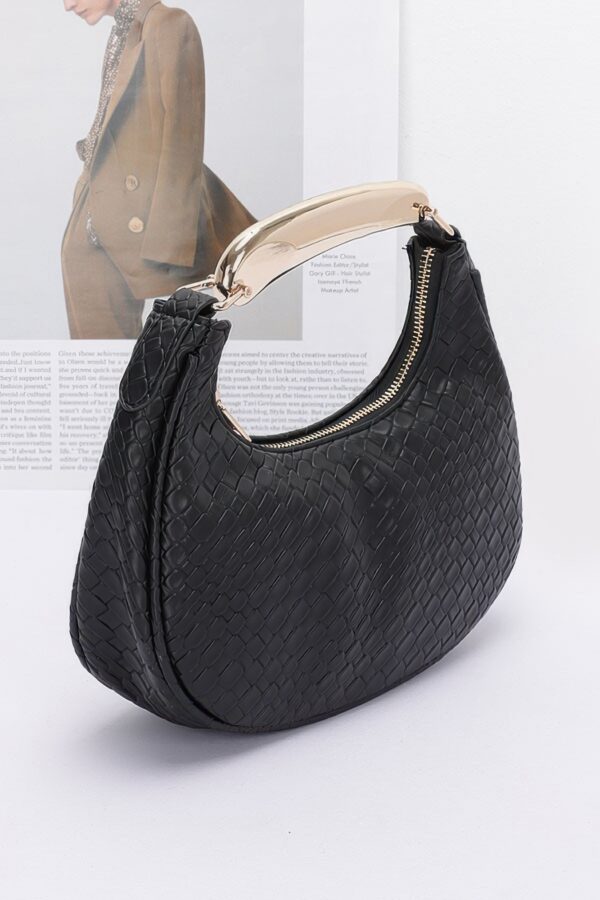 Embossed Faux Leather Bag with Metal Handle