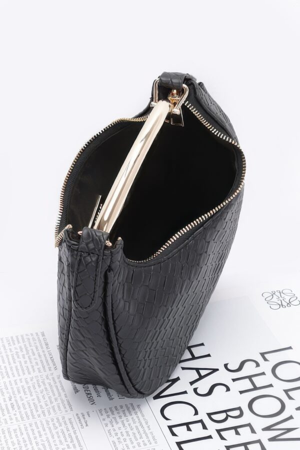 Embossed Faux Leather Bag with Metal Handle