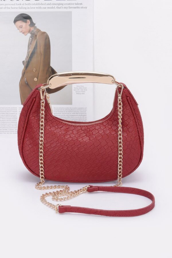 Embossed Faux Leather Bag with Metal Handle