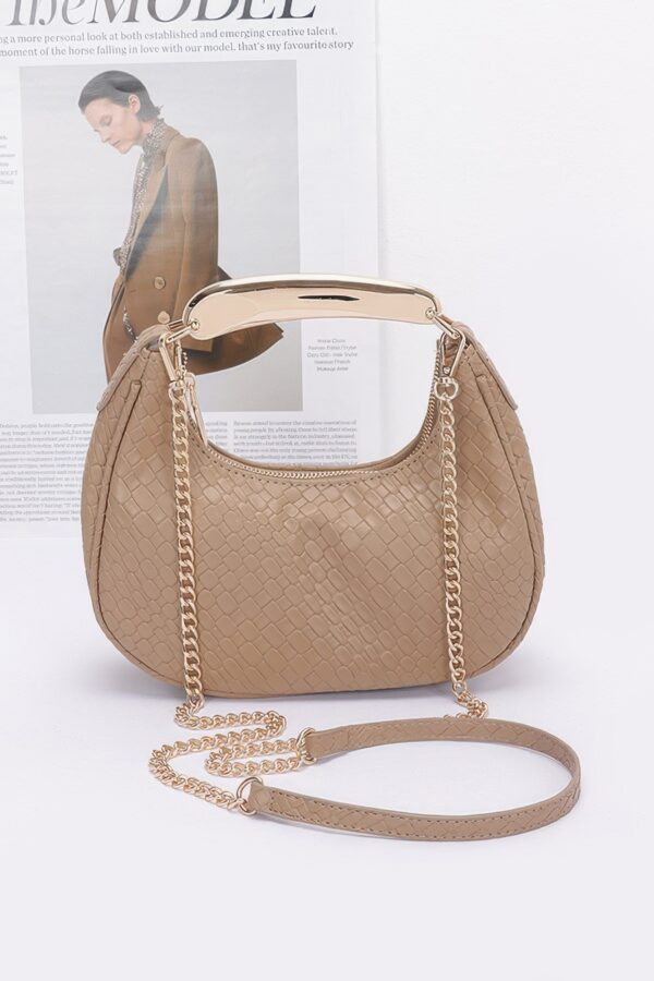 Embossed Faux Leather Bag with Metal Handle