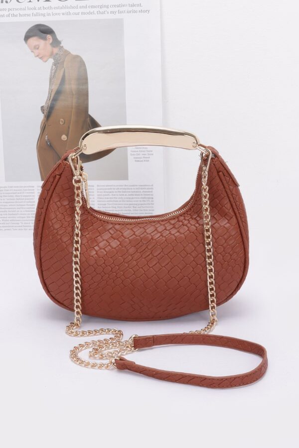 Embossed Faux Leather Bag with Metal Handle