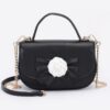 Faux Leather Top-Handle Flap Bag with Flower Ribbon