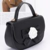 Faux Leather Top-Handle Flap Bag with Flower Ribbon