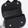 Faux Leather Top-Handle Flap Bag with Flower Ribbon