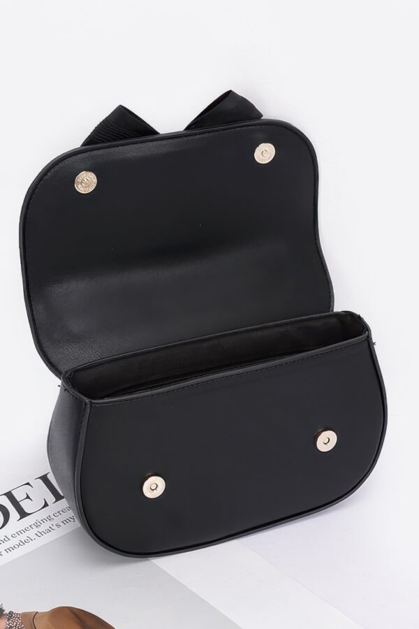 Faux Leather Top-Handle Flap Bag with Flower Ribbon