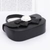 Faux Leather Top-Handle Flap Bag with Flower Ribbon
