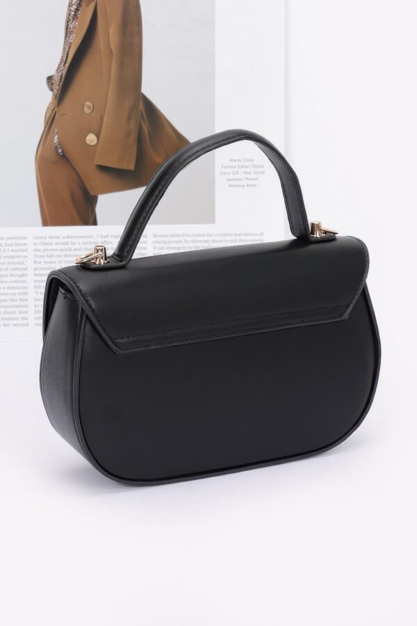 Faux Leather Top-Handle Flap Bag with Flower Ribbon