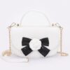Faux Leather Top-Handle Flap Bag with Flower Ribbon